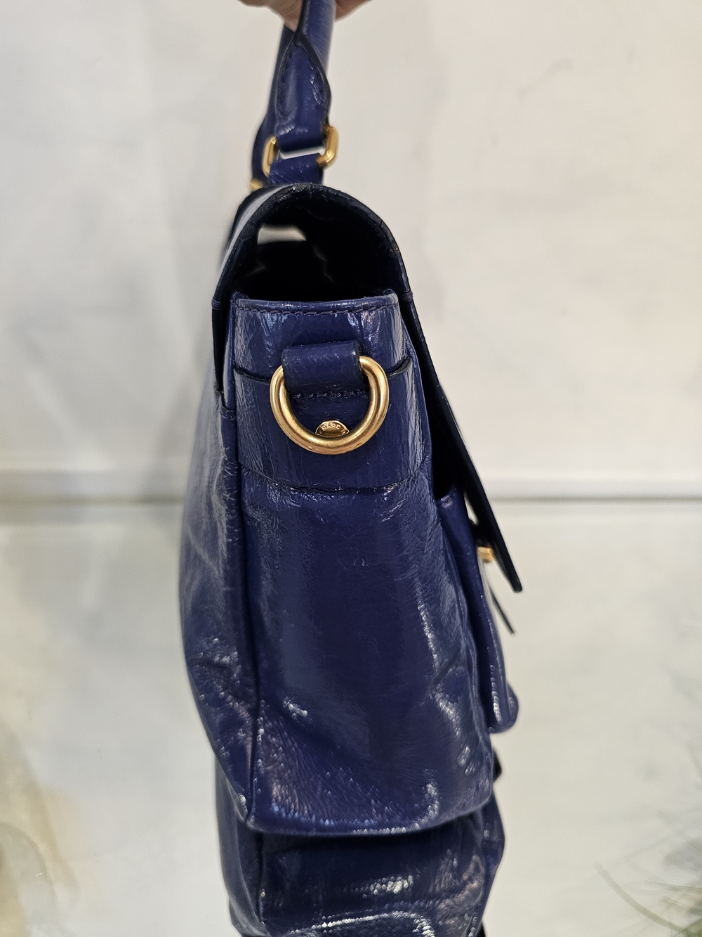 Marc By Marc Jacobs Werdi Patent Deep Blue Leather Top-Handle Satchel - Picture 2 of 6
